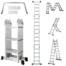 12 FT. Folding Ladder, 7-in-1 Multi Purpose Extension Aluminum Ladder w/Platform Plates 15.3 Kg