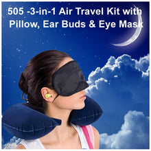 505 -3-in-1 Air Travel Kit with Pillow, Ear Buds & Eye Mask Raj Sales and service WITH BZ LOGO