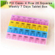 0383 Pill Case- 4 Row 28 Squares Weekly 7 Days Tablet Box Holder Medicine Storage Organizer Container 