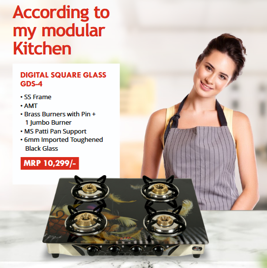 SAFELINE DIGITAL SQUARE GLASS GDS 4 - 4 BURNER Auto-ignition gas stoves