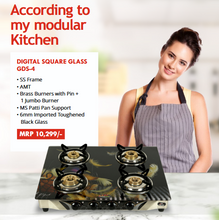 SAFELINE DIGITAL SQUARE GLASS GDS 4 - 4 BURNER Auto-ignition gas stoves