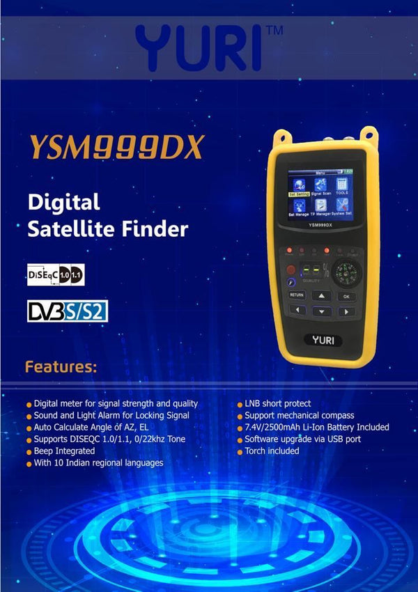 YSM999DX Yuri Digital Satellite Finder with Inbuilt 2500 mAh Battery