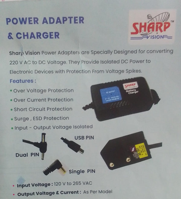 Sharp Vision Power Adapter & Charger AS 351 - 12v / 1.5 A ONT with Wifi