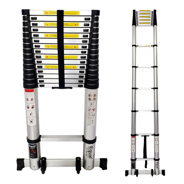 21.3 Ft Portable & Extension Aluminium Telescopic Ladder With Wheels & Support Bar;15 Steps