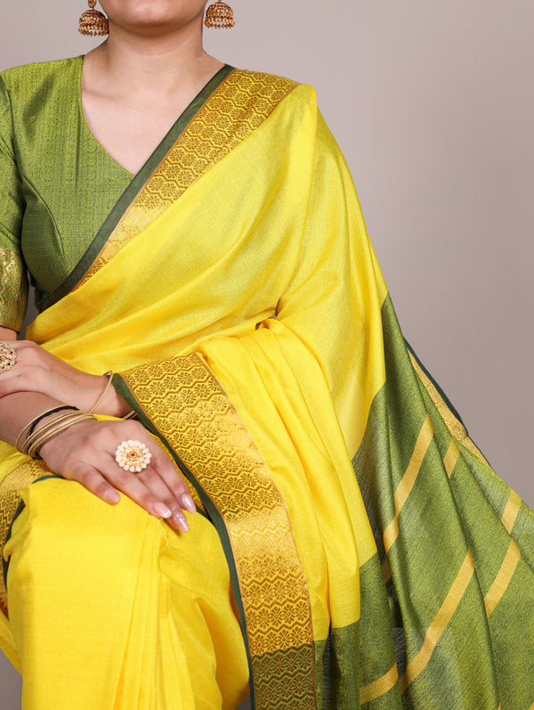 Poly Cotton Saree For Women YLW