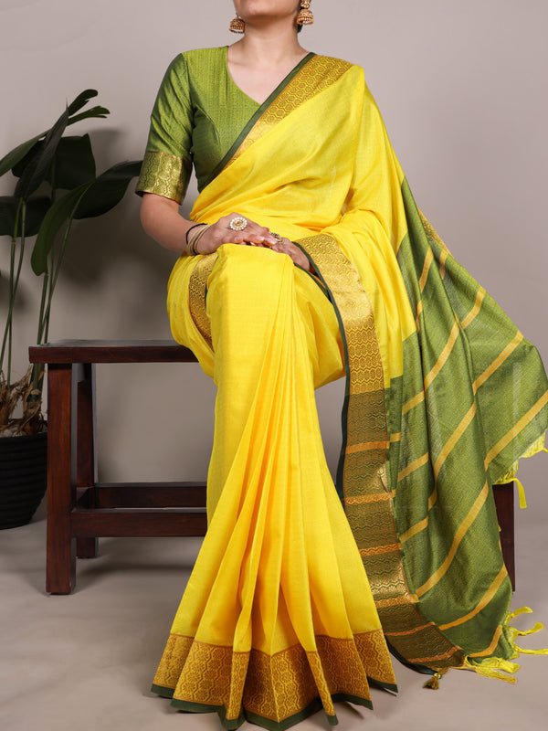 Poly Cotton Saree For Women YLW