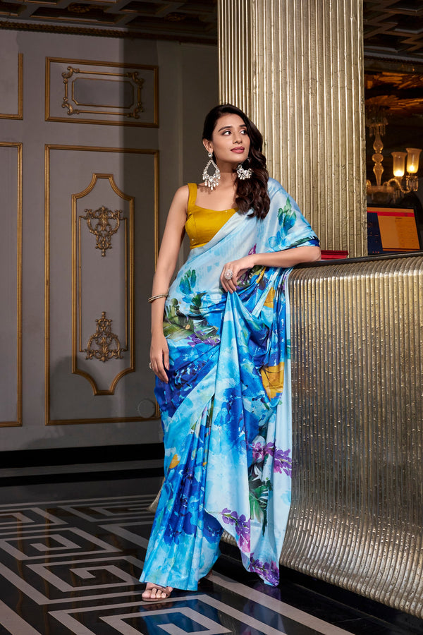 Satin Silk Printed Saree For Women SBL