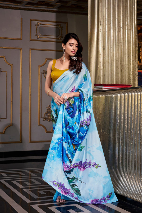Satin Silk Printed Saree For Women SBL