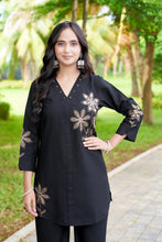 Rayon Co-ord Set For Women Multi Thread Embroidery Work Black