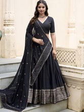 Pure Chanderi Plain Zari Weaving Lehenga With Dupatta BLK