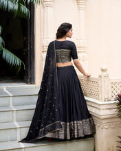 Pure Chanderi Plain Zari Weaving Lehenga With Dupatta BLK