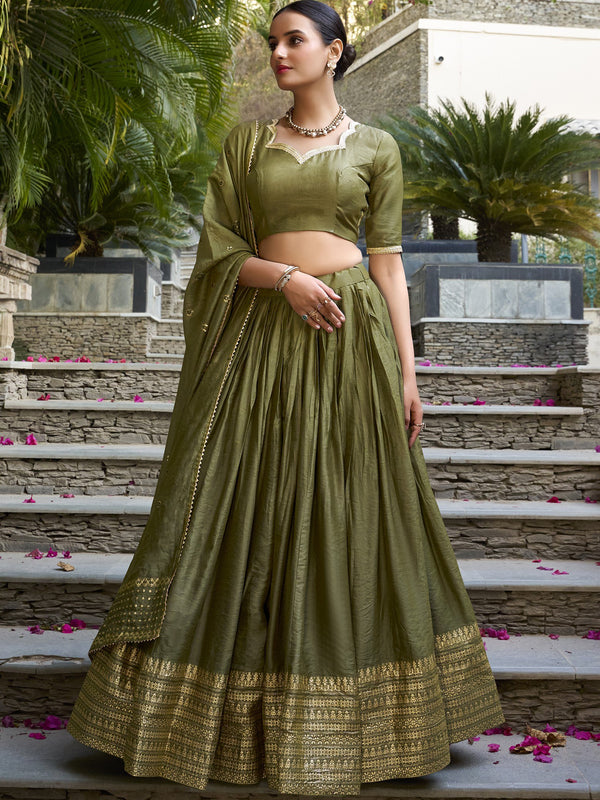 Pure Chanderi Plain Zari Weaving Lehenga With Dupatta MND