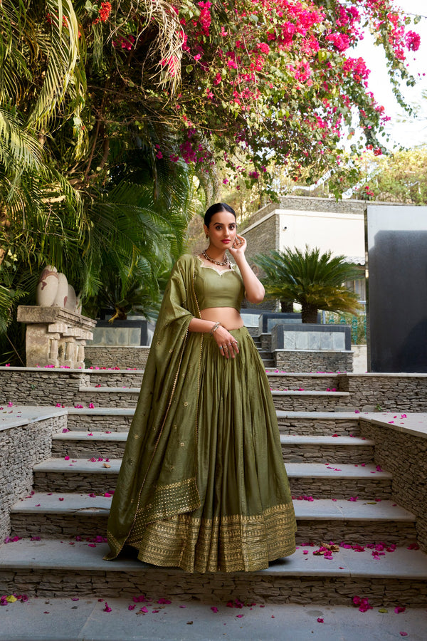 Pure Chanderi Plain Zari Weaving Lehenga With Dupatta MND