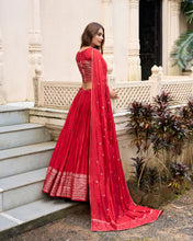 Pure Chanderi Plain Zari Weaving Lehenga With Dupatta RED
