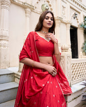 Pure Chanderi Plain Zari Weaving Lehenga With Dupatta RED