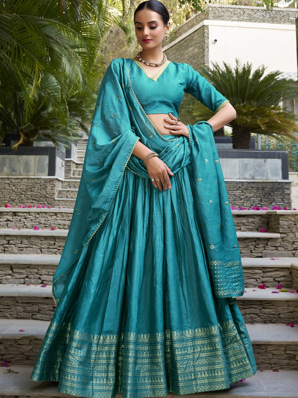 Pure Chanderi Plain Zari Weaving Lehenga With Dupatta SBL