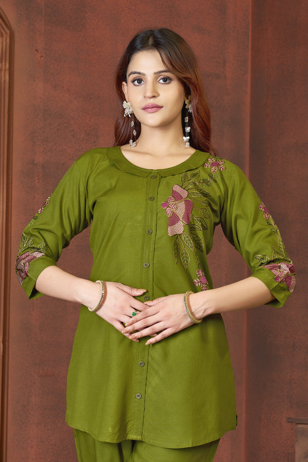 Rayon Co-ord Set For Women Green