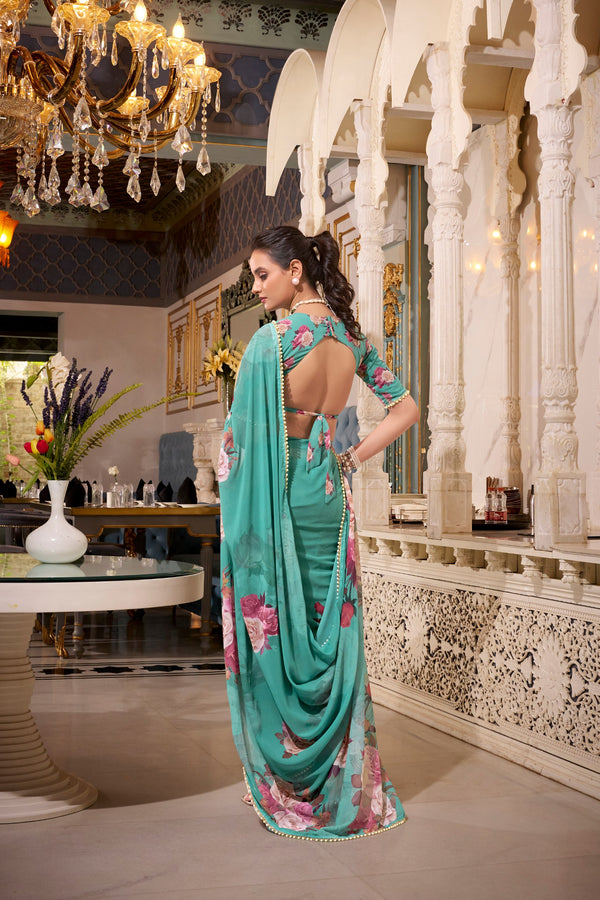 Georgette Printed Saree For Women GRN