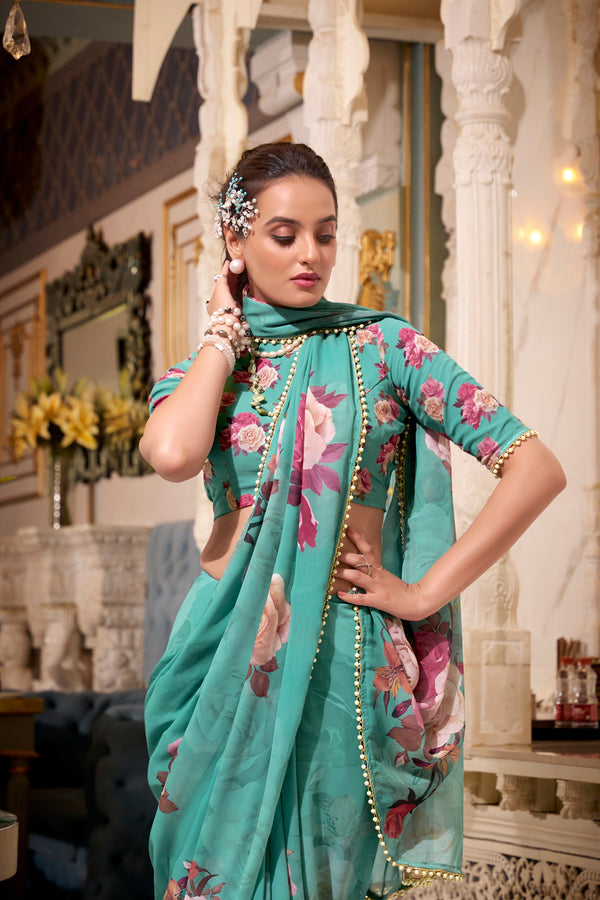 Georgette Printed Saree For Women GRN