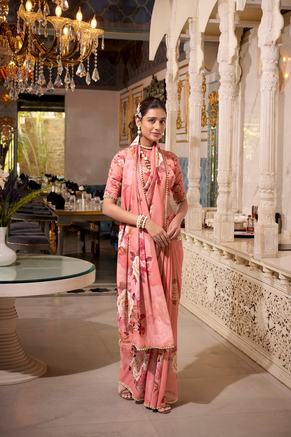 Georgette Printed Saree For Women ONG