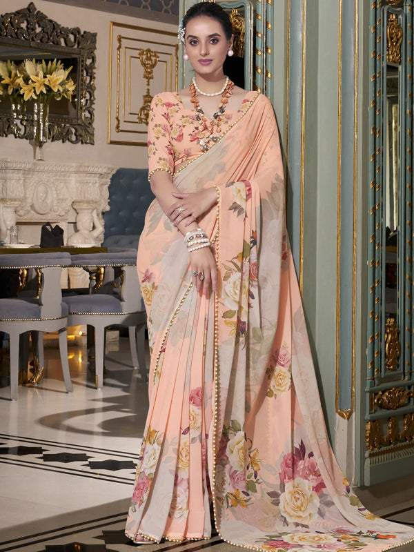 Georgette Printed Saree For Women  PEC