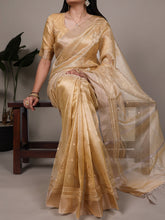 Poly Shimmer Embroidery Saree For Women YLW