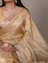 Poly Shimmer Embroidery Saree For Women YLW