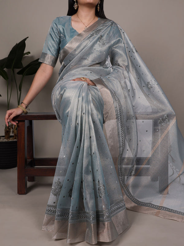 Poly Shimmer Embroidery Saree For Women SBL