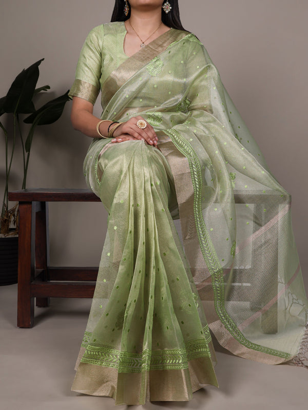Poly Shimmer Embroidery Saree For Women PST