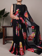 Chiffon Floral Printed Saree For Women BLK