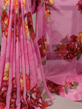 Chiffon Floral Printed Saree For Women PNK
