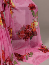Chiffon Floral Printed Saree For Women PNK