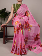 Chiffon Floral Printed Saree For Women PNK