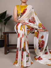 Chiffon Floral Printed Saree For Women WHT