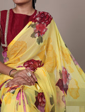 Chiffon Floral Printed Saree For Women YLW