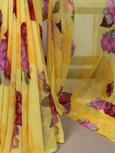 Chiffon Floral Printed Saree For Women YLW