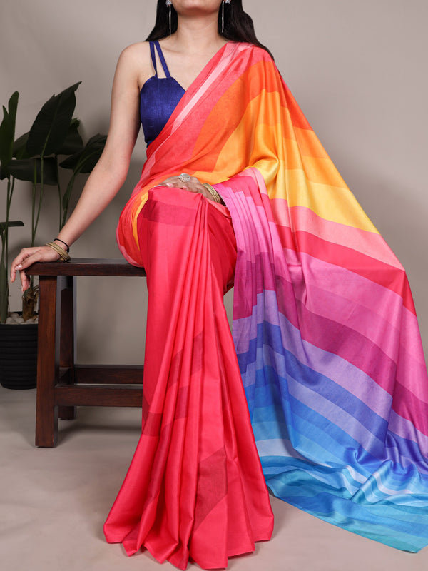 Satin Silk Printed Saree For Women MUT