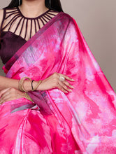 Satin Silk Printed Saree For Women PNK