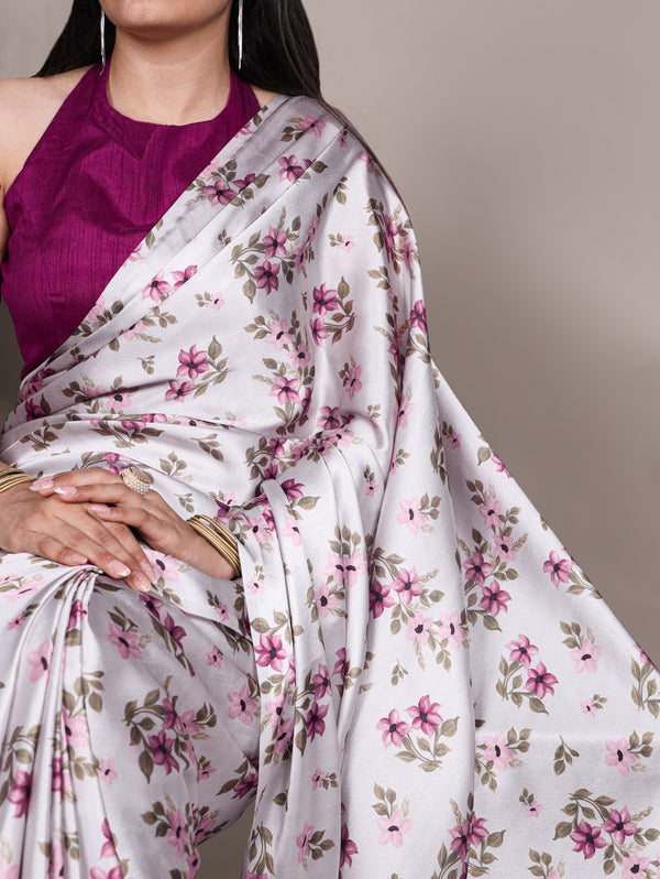 Satin Silk Printed Saree For Women SLR