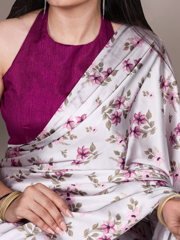 Satin Silk Printed Saree For Women SLR