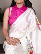 Satin Silk Printed Saree For Women WHT