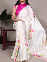 Satin Silk Printed Saree For Women WHT