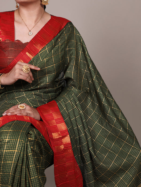 Poly Cotton Chex Saree For Women
