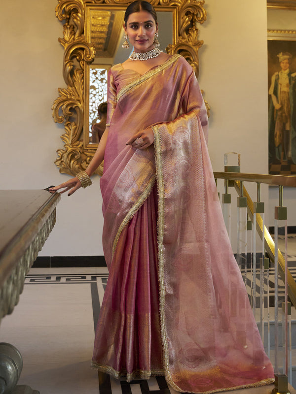 Tissue Shimmer Zari Weaving Saree For Women LPI