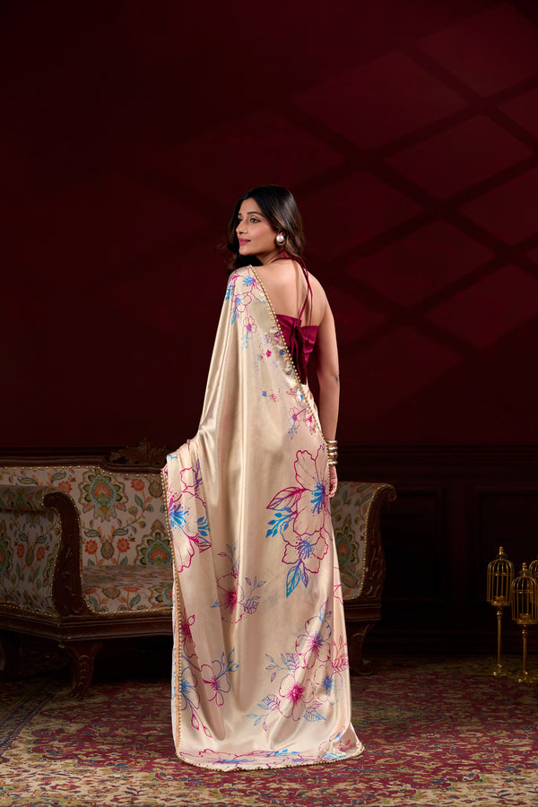 Satin Silk Printed Saree  For Women CRM
