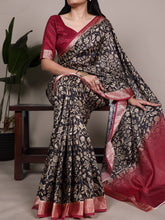 Tussar Silk Printed Saree For Women BLK