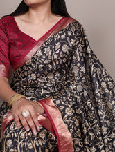 Tussar Silk Printed Saree For Women BLK