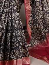 Tussar Silk Printed Saree For Women BLK