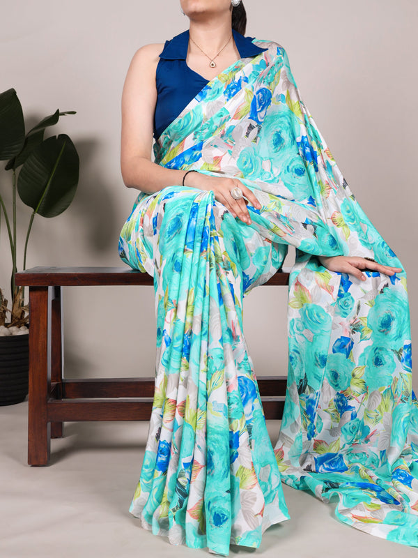 Dull Satin Floral Printed Saree For Women FRZ