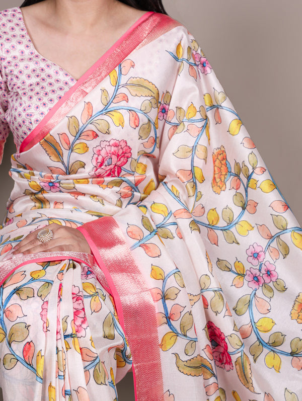Tussar Silk Floral Printed Saree OWT